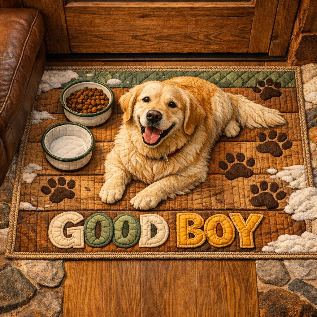 Good Boy Feeding Mat Doormat - Cute Animal Design | Printed Welcome Doormat - washable non-slip printed rug
