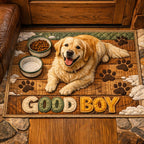 Good Boy Feeding Mat Doormat - Cute Animal Design | Printed Welcome Doormat - washable non-slip printed rug