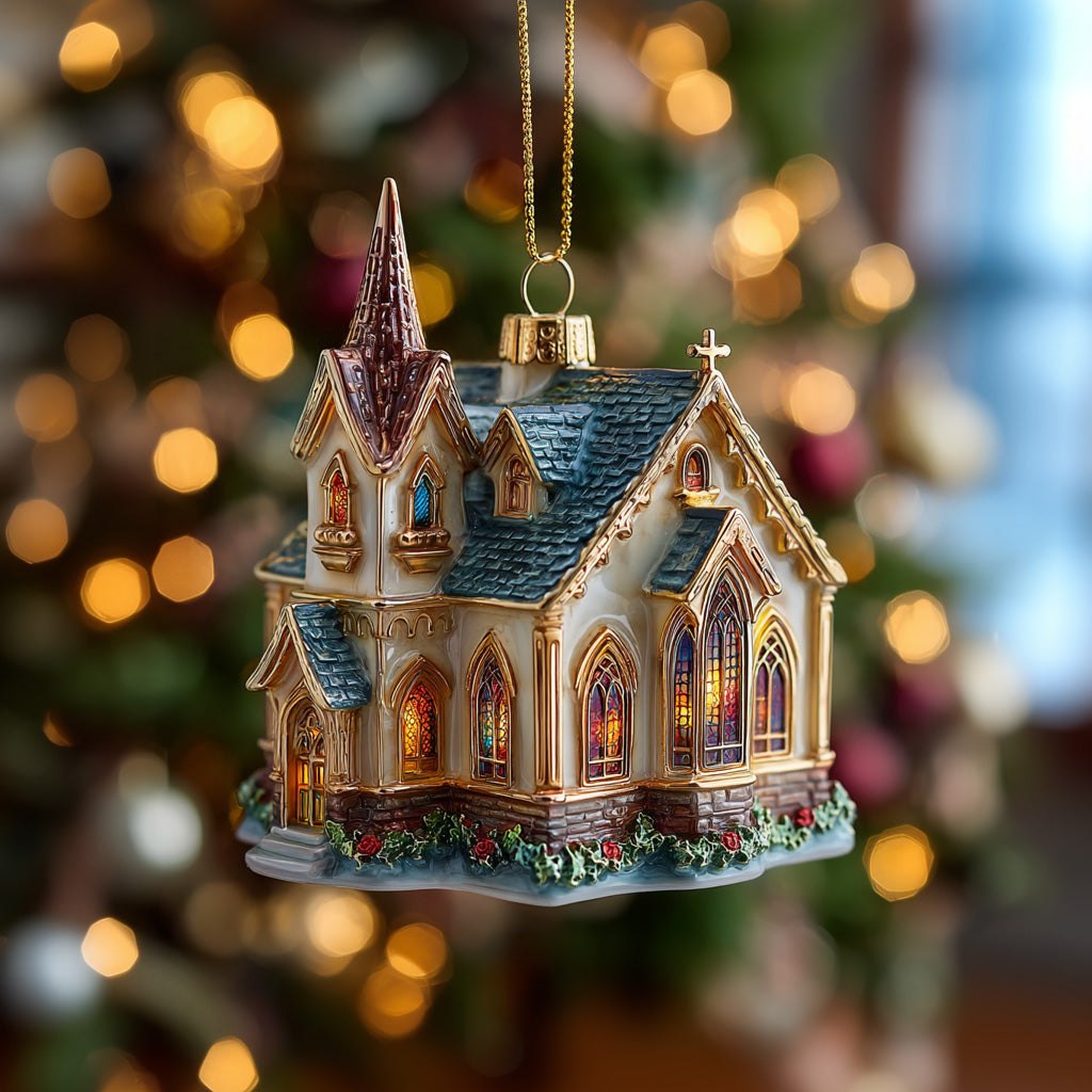 Gothic Stone Chapel Christmas Ornament