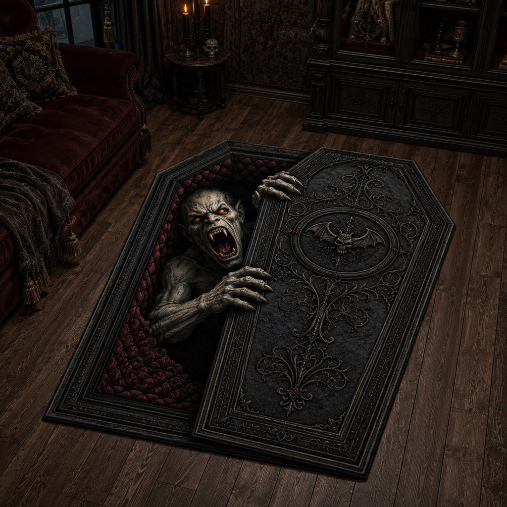 Gothic Demon Coffin Custom Shape Area Rug - Nature Design | Die-Cut Non-Slip Rug - washable non-slip printed rug