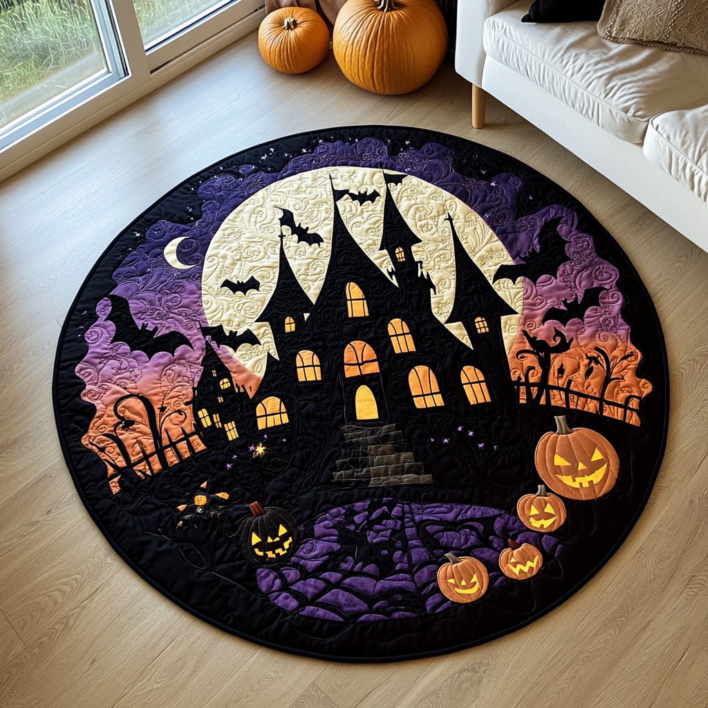 Gothic Halloween Castle Round Mat Rug - washable non-slip printed rug