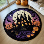 Gothic Halloween Castle Round Mat Rug - washable non-slip printed rug