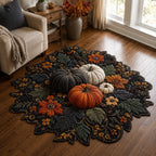 Gothic Pumpkin Garden Custom Shape Area Rug - Seasonal Design | Die-Cut Non-Slip Rug - washable non-slip printed rug