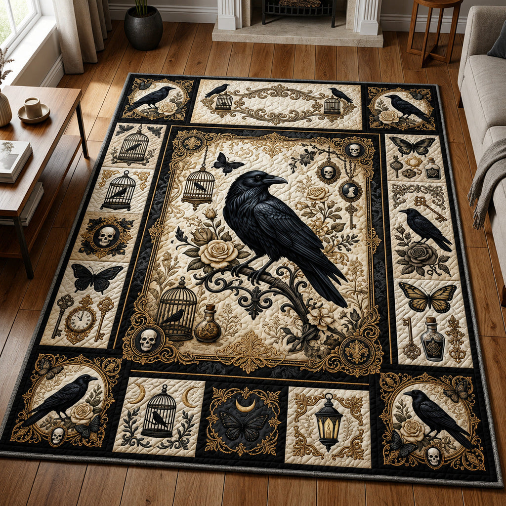 Gothic Raven area rug in a living room