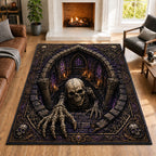 Gothic Skull Chamber area rug in a living room