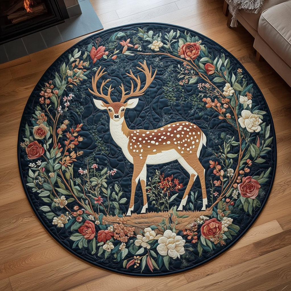 Graceful Deer Round Mat Rug - Nature Design | Serene Home Decor