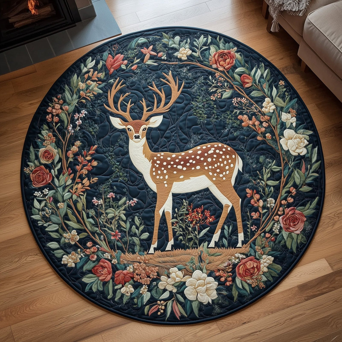 Graceful Deer Round Mat Rug - washable non-slip printed rug