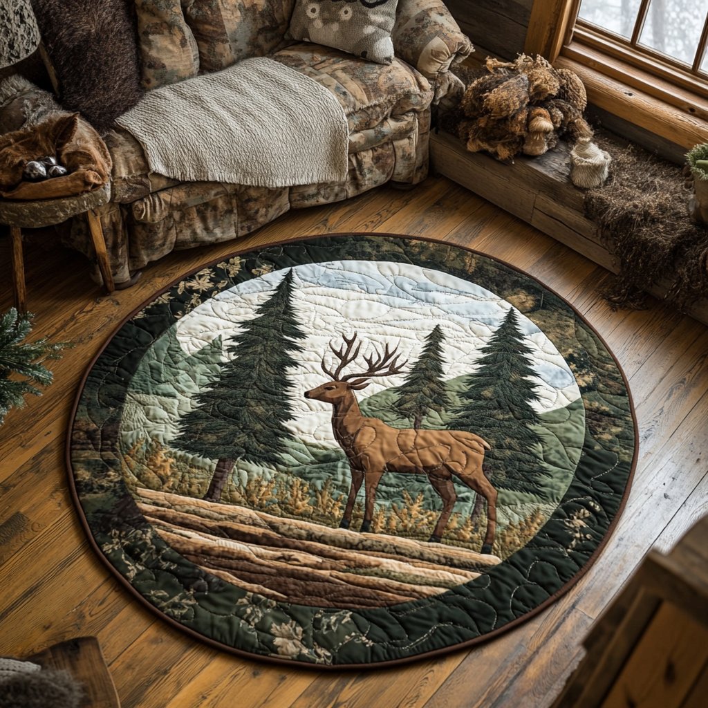 Graceful Deer Round Mat Rug - Nature Design | Serene Home Decor