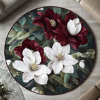 Graceful Magnolia Round Mat Rug - washable non-slip printed rug