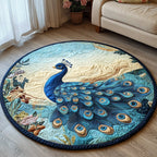 Graceful Peacock Round Mat Rug - washable non-slip printed rug