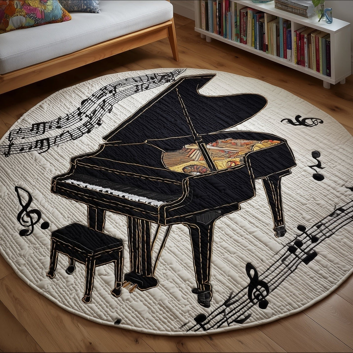 Grand Piano Round Mat Rug - washable non-slip printed rug