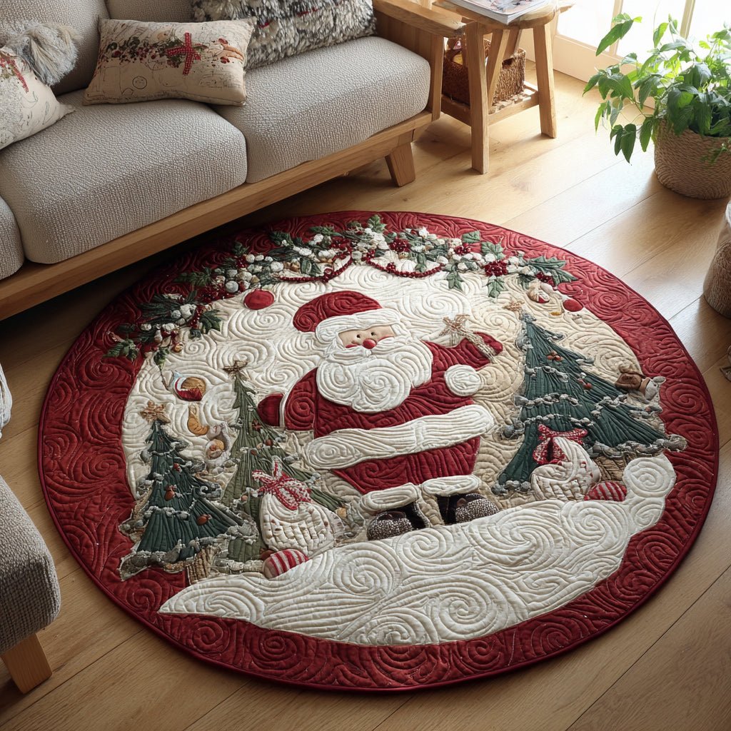 Grand Santa Claus Christmas Round Mat Rug - washable non-slip printed rug