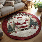 Grand Santa Claus Christmas Round Mat Rug - washable non-slip printed rug