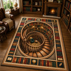 Grand Spiral Library Staircase area rug in a living room