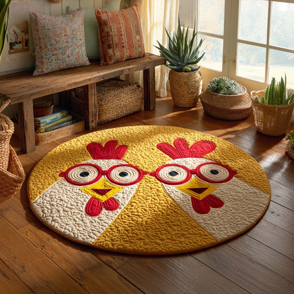 Granny Roost Round Mat Rug - washable non-slip printed rug