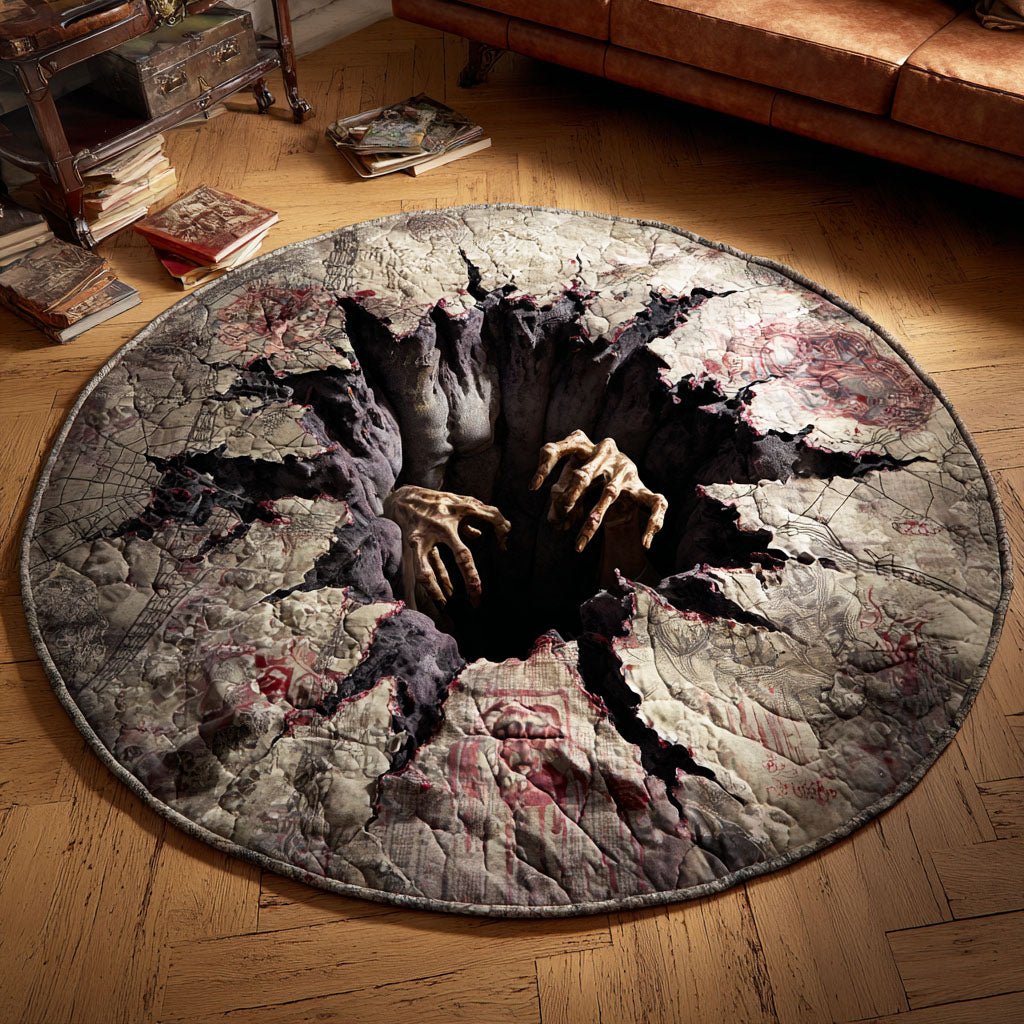 Grasping Hands Below Round Mat Rug - washable non-slip printed rug