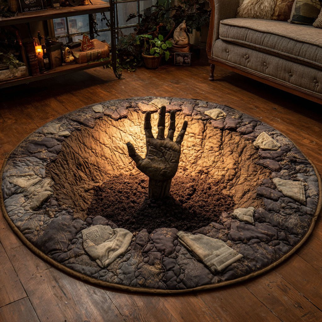 Grave Hand Round Mat Rug - washable non-slip printed rug