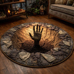 Grave Hand Round Mat Rug - washable non-slip printed rug