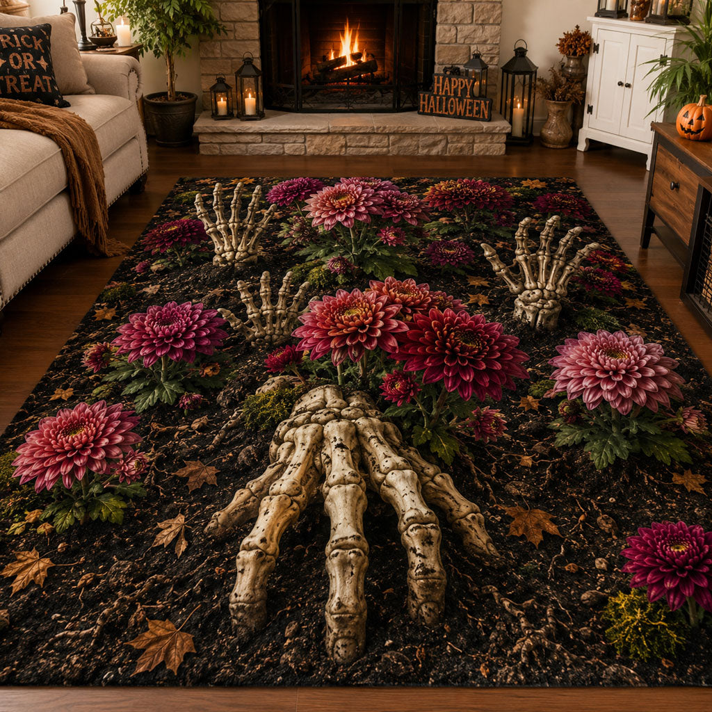 Graveyard Ambush area rug in a living room