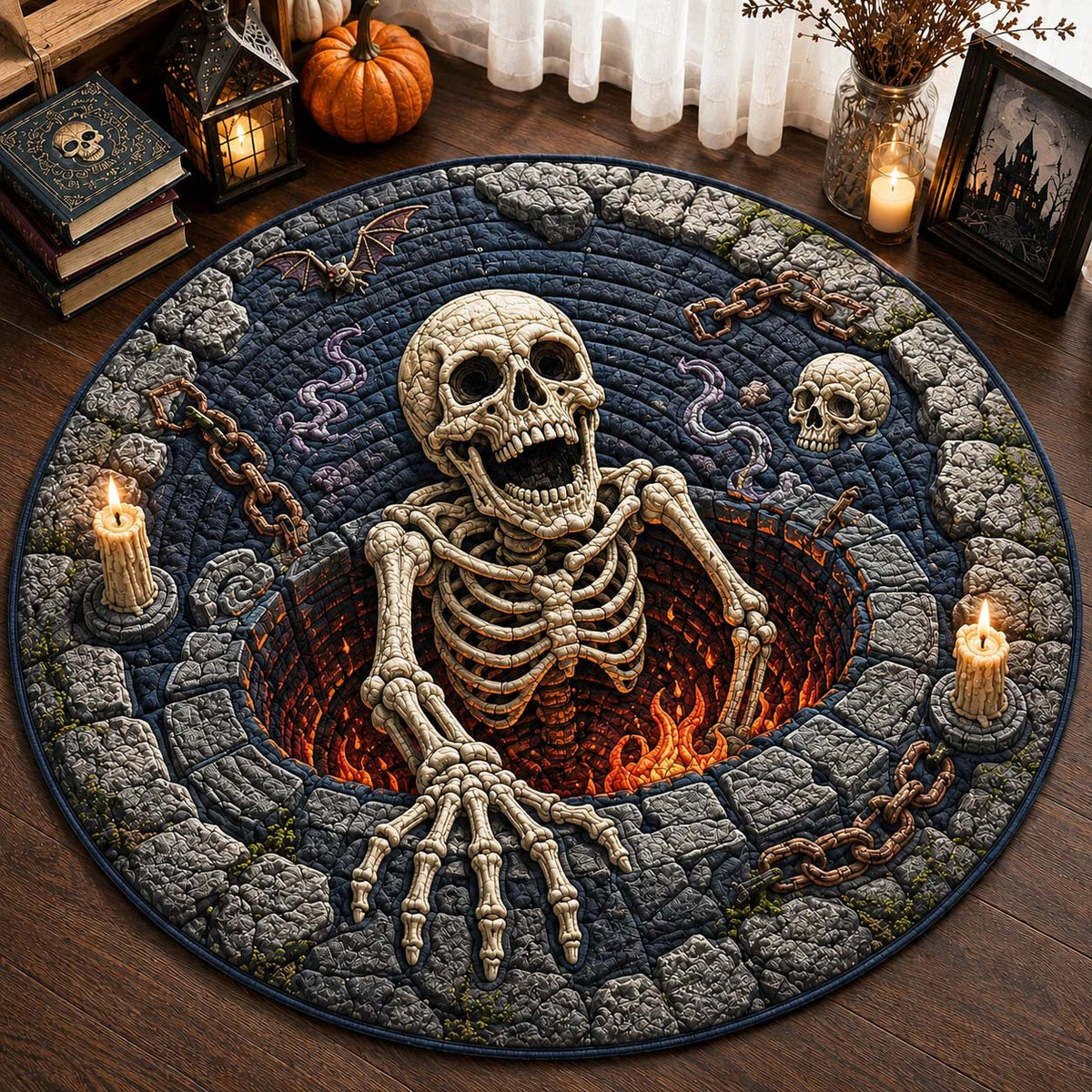 Graveyard Bone Pit Qulited Round Mat Round Mat Rug - washable non-slip printed rug