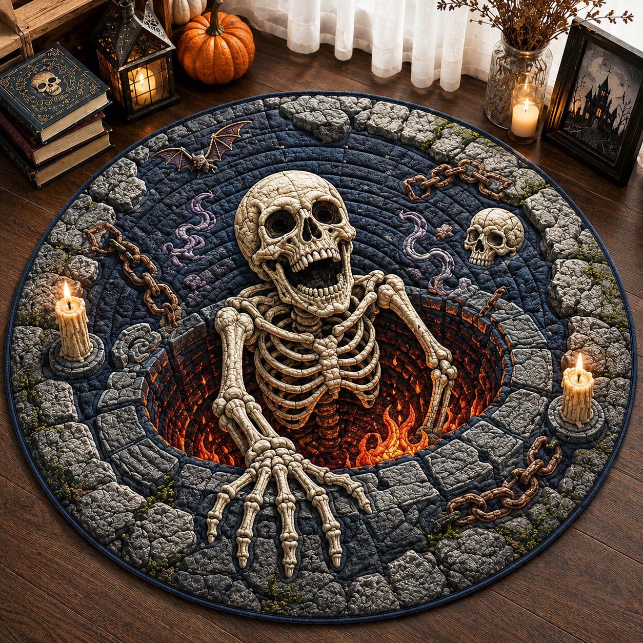 Graveyard Bone Pit Qulited Round Mat Round Mat Rug - Nature Design | Serene Home Decor