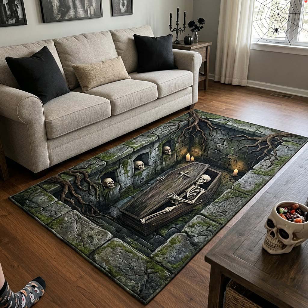 Graveyard Crypt area rug in a living room