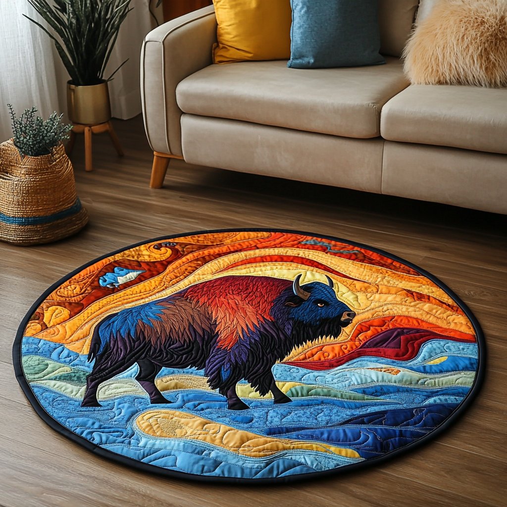 Great Plains Wanderer Round Mat Rug - washable non-slip printed rug