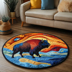 Great Plains Wanderer Round Mat Rug - washable non-slip printed rug
