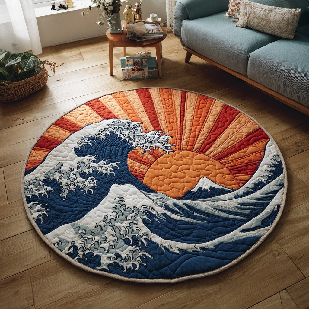 Great Sun Wave Round Mat Rug - washable non-slip printed rug