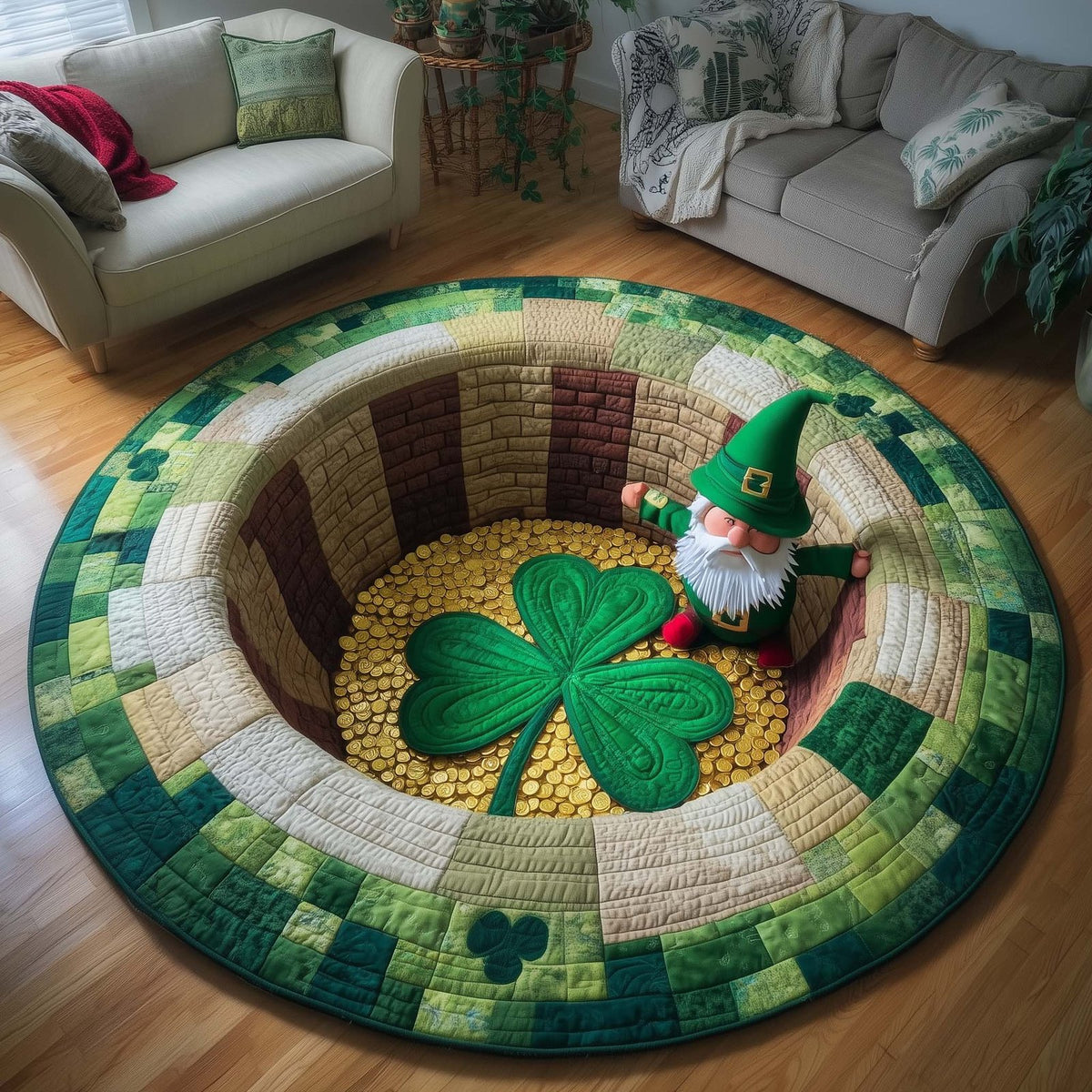 Green Blessing Round Mat Rug - Nature Design | Serene Home Decor