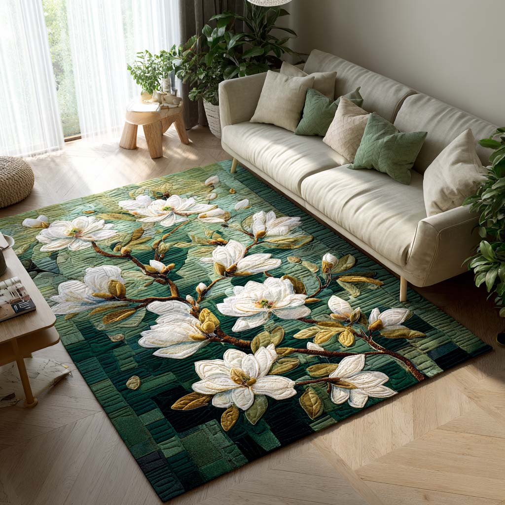 Green Harmony area rug in a living room