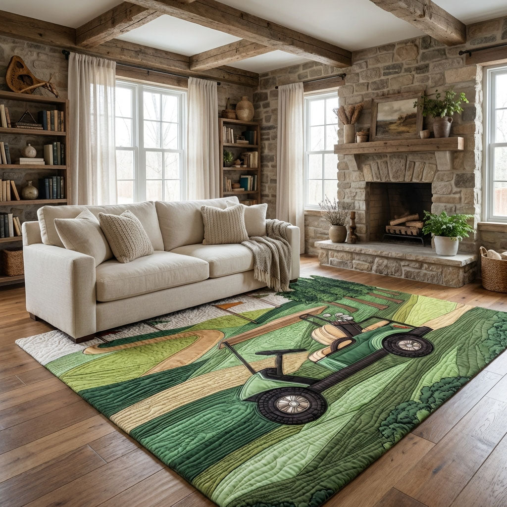 Green Journey area rug in a living room