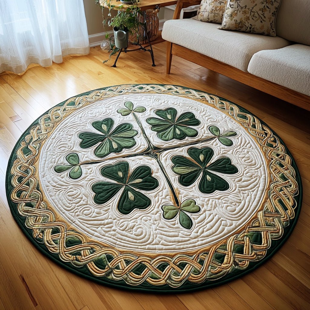 Green Pasture Symmetry Round Mat Rug - washable non-slip printed rug