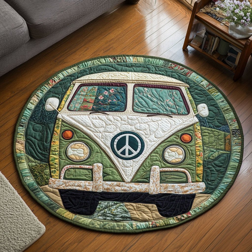 Green Peace Van Round Mat Rug - Nature Design | Serene Home Decor