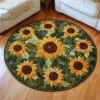 Green Sunflower Bunch Round Mat Rug - washable non-slip printed rug