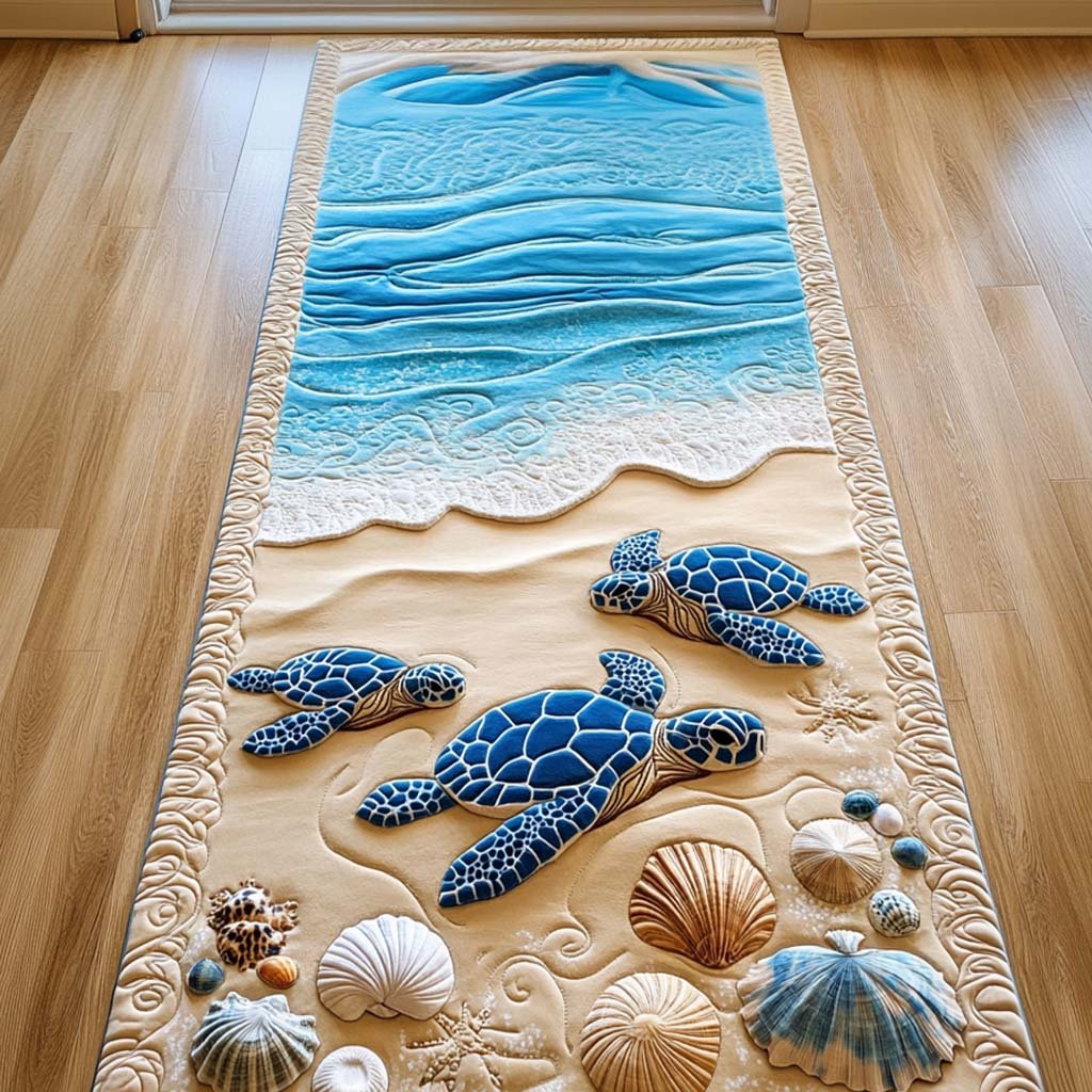 Green Turtle Runner Carpet Runner Rug - Cute Pet Design | Animal Printed Runner Rug