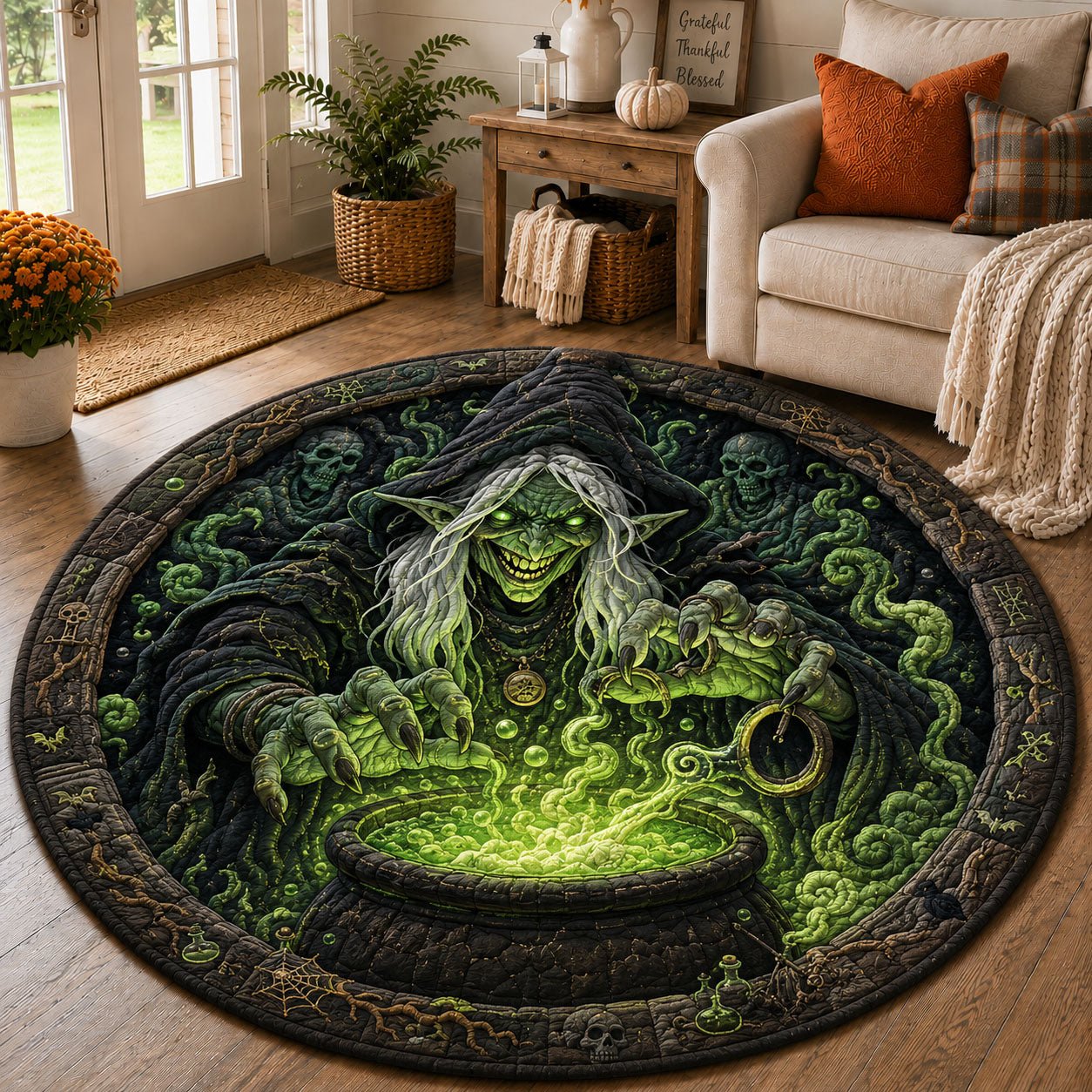 Green Witch Potion Master Round Mat Rug - Nature Design | Serene Home Decor
