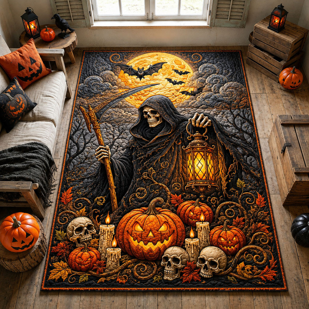 Grim Reaper Night area rug in a living room