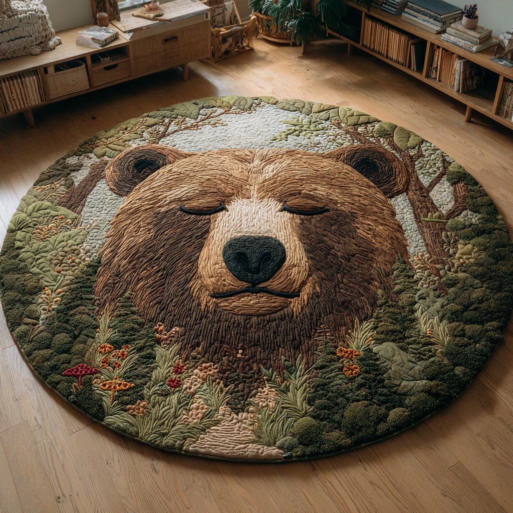 Grizzly Bear Nap Round Mat Rug - washable non-slip printed rug