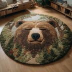 Grizzly Bear Nap Round Mat Rug - washable non-slip printed rug