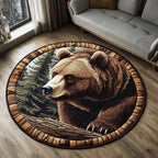 Grizzly Bear Round Mat Rug - washable non-slip printed rug