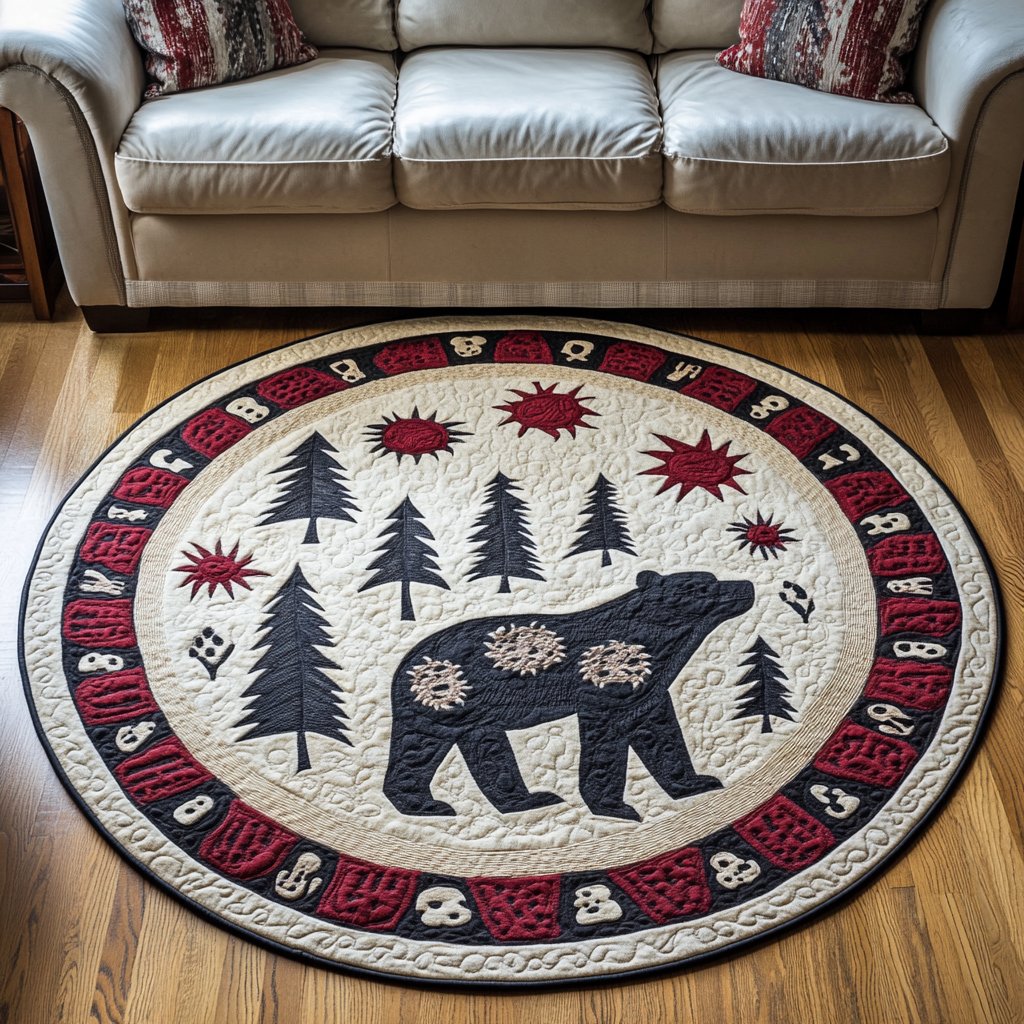 Grizzly Spirit Round Mat Rug - washable non-slip printed rug