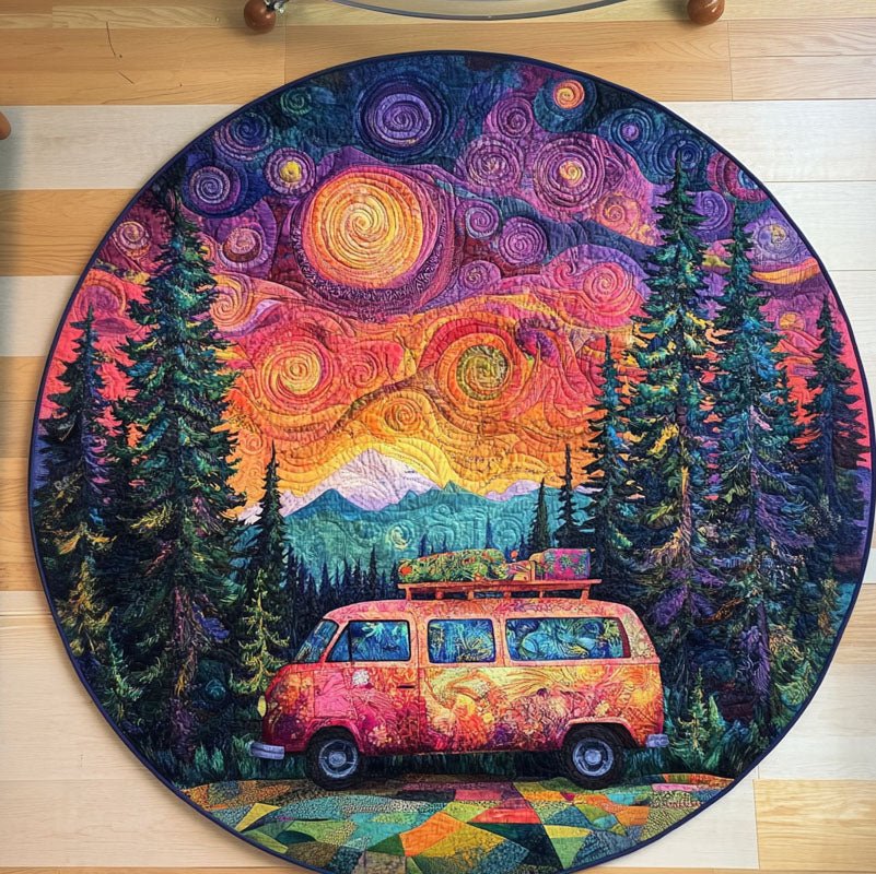Groovy Camper Vibes Round Mat Rug - Nature Design | Serene Home Decor