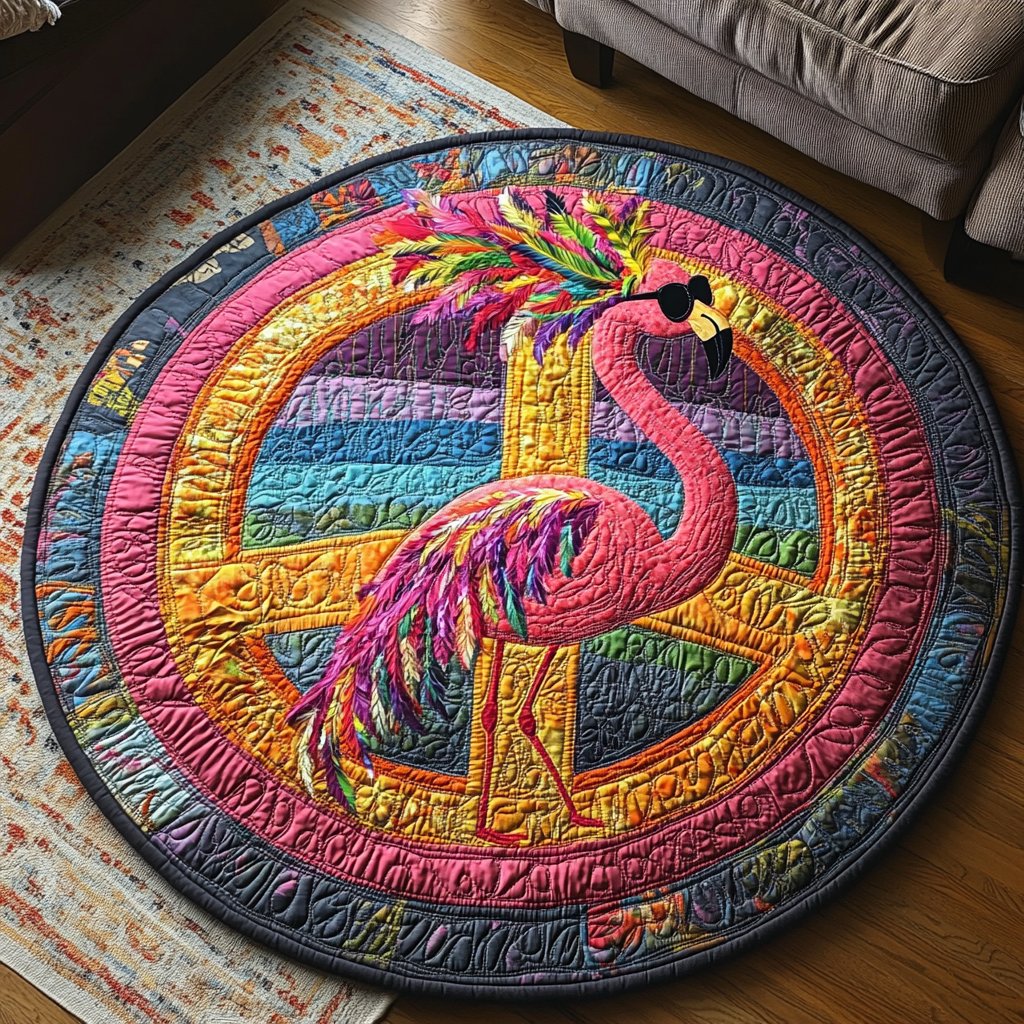 Groovy Flamingos Round Mat Rug - washable non-slip printed rug