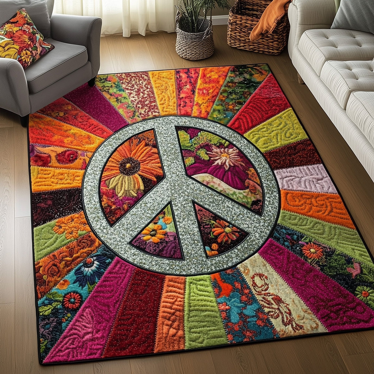 Groovy Vibes area rug in a living room