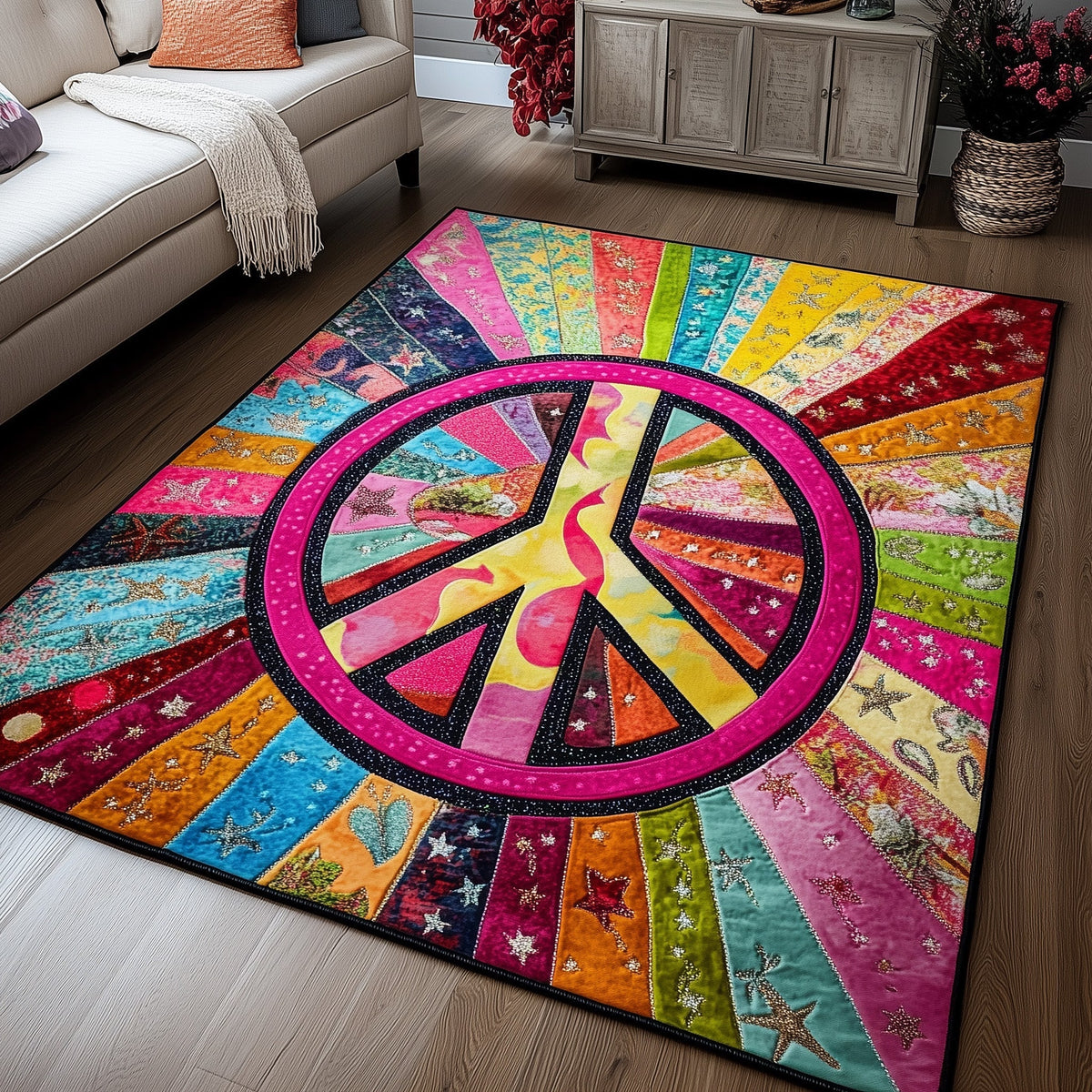 Groovy Vibes area rug in a living room