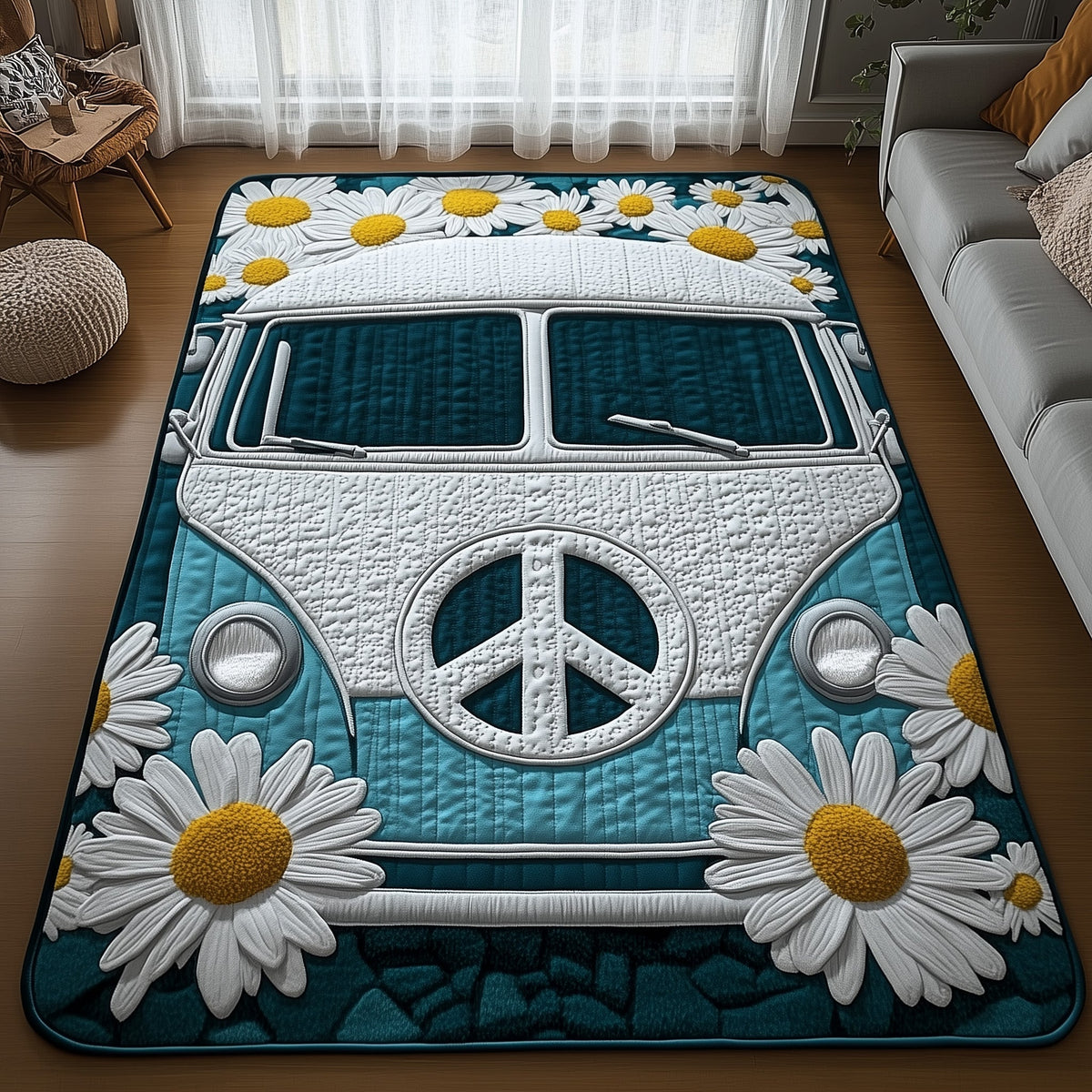 Groovy Vibes area rug in a living room