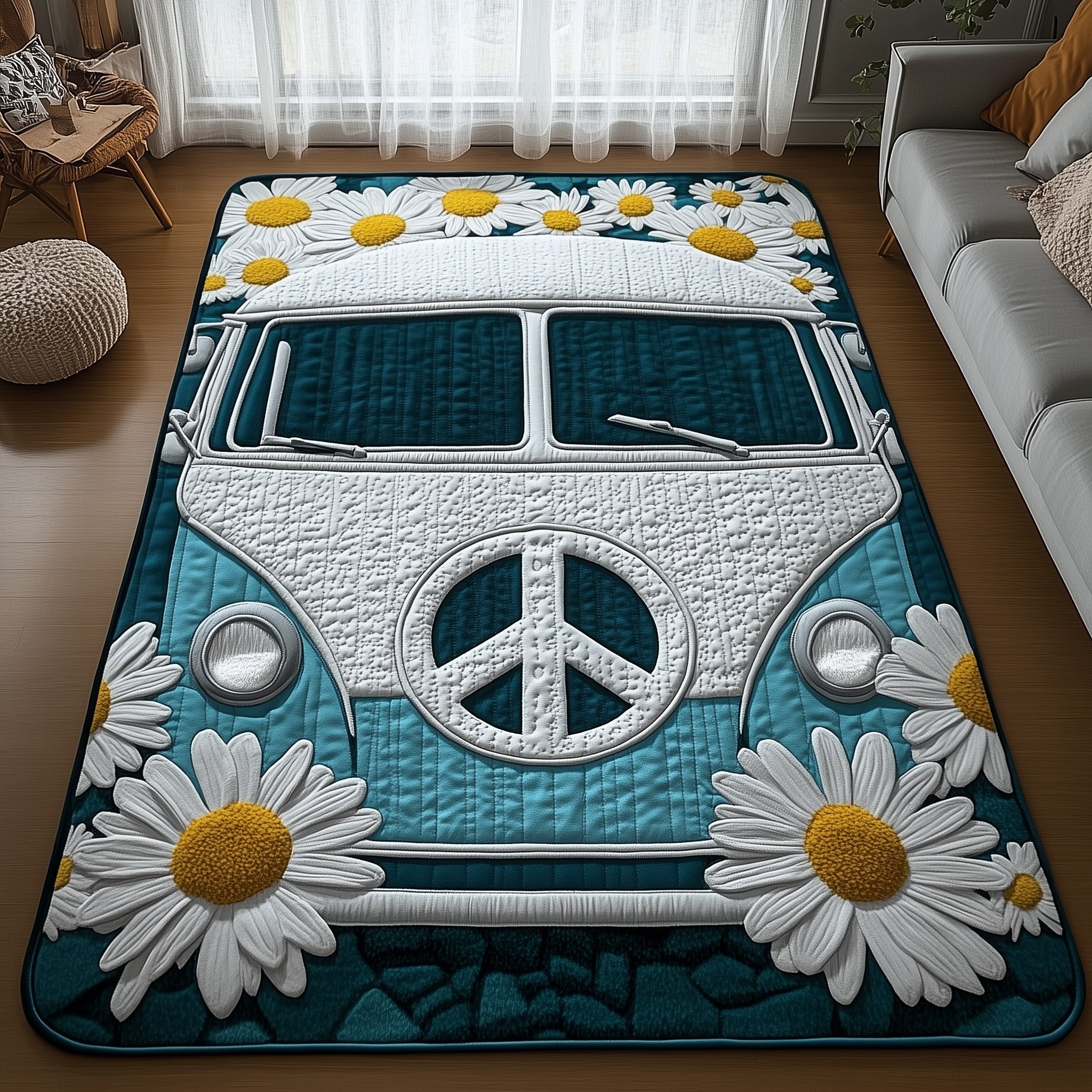 Groovy Vibes area rug in a living room