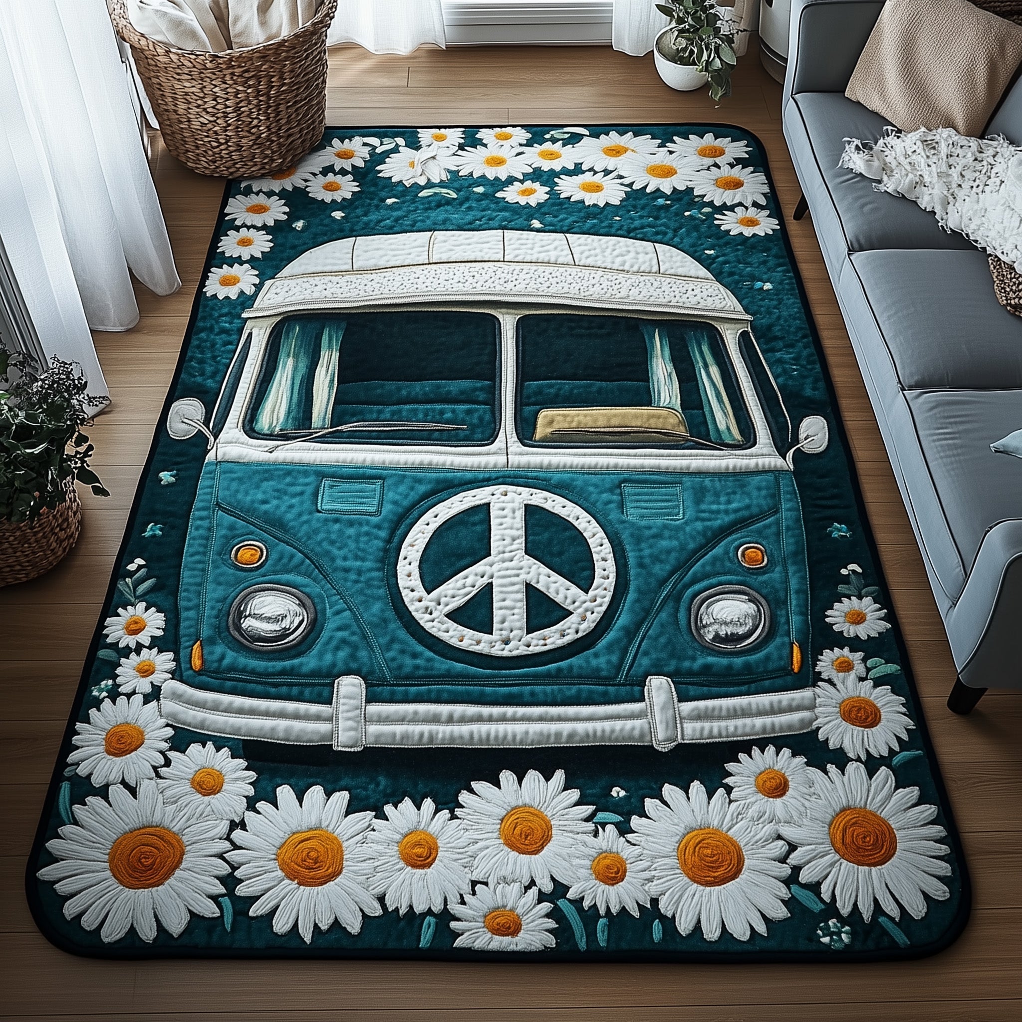 Groovy Vibes area rug in a living room