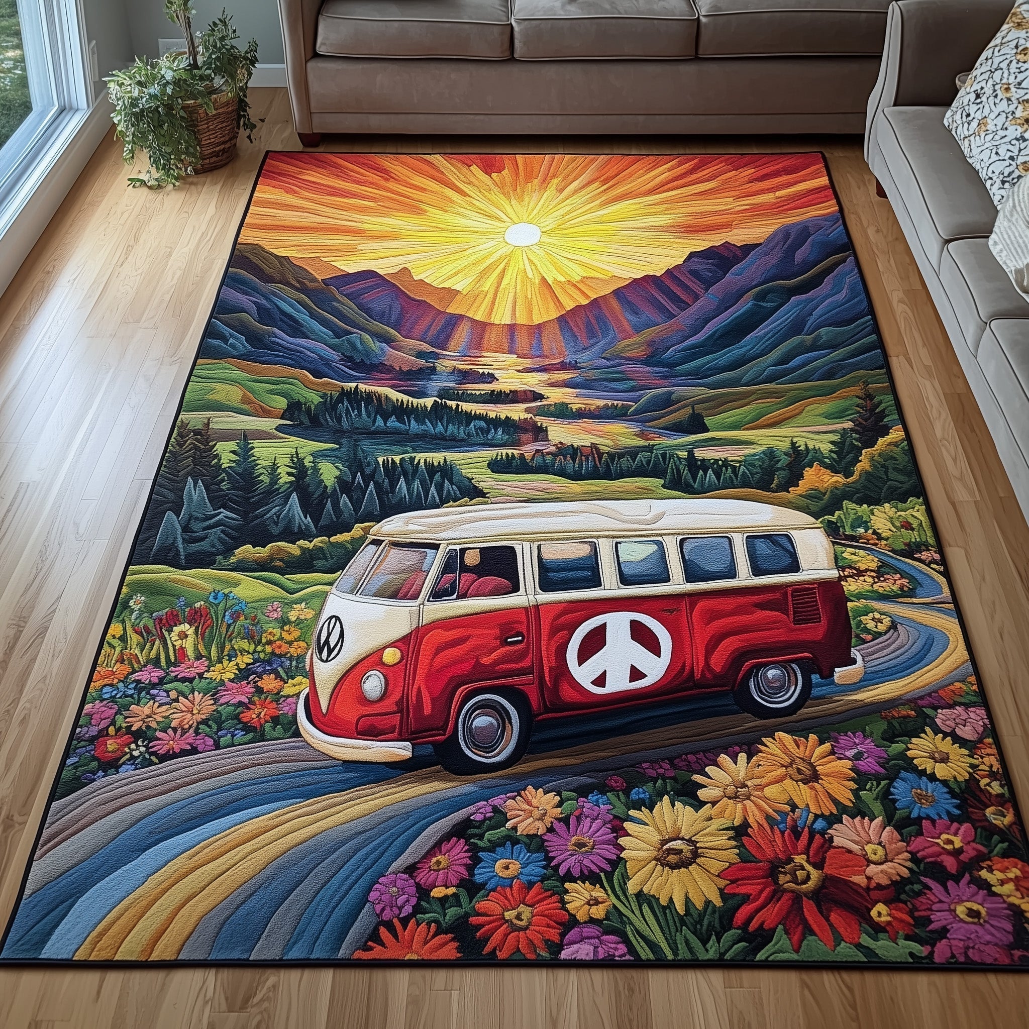 Groovy Vibes area rug in a living room